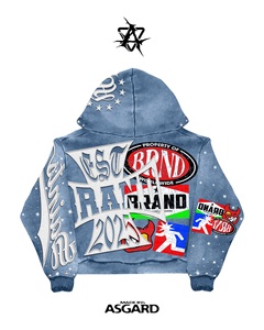 Sudadera con Capucha y Cremallera de Mezclilla para Hombre ASGARD, Estilo Urbano, Chaqueta Oversize Estampada con Logos de Marca y Diseño de Estrellas, Estilo Otoñal - Product Image 2