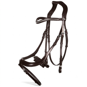 Brida de cuero marrón TAK Equestrian HB1902 con frontal de cristal y narigueña acolchada - Product Image 1