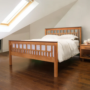 Traditional Solid Wood <b>Bed</b> with Footboard | KD Lattice Panel Bedroom Furniture Wholesale - Product Image 1
