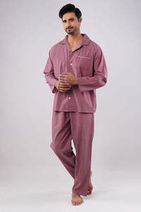 Ensemble de pyjama en coton pour homme, manches longues, couleur unie, vêtements de nuit décontractés d'automne avec poches, lavable en machine - Product Image 2