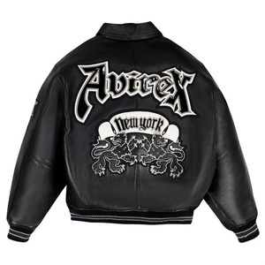 เสื้อแจ็คเก็ตหนัง Avirex สำหรับผู้ชาย แบบ Varsity ปักลาย ปิดซิป สไตล์ Bomber ปลายแขนและชายเสื้อแบบริบ มีโลโก้ด้านหน้า กันน้ำ ของแท้ - Product Image 6