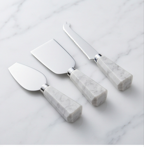 Ensemble de 3 couteaux à fromage avec manche en marbre, lame en acier inoxydable, et spatule à beurre pour la maison et la cuisine - Product Image 3