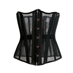 Women Black Mesh Corset <b>Shapewear</b> with Hook-and-Eye Closure Firm Tummy Control Breathable Design for Daily Wear - Product Image 1