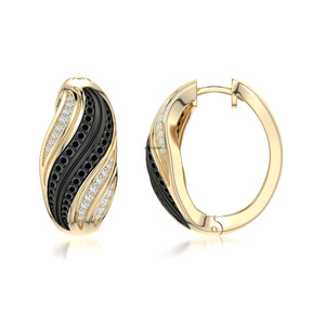 Pendientes de Aro con Ondas de Dos Tonos y Diamantes Negros Naturales Redondos en Oro de 10K, 14K, 18K y Plata 925, 935, Joyería Fina - Product Image 4
