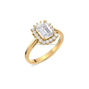 <b>Emerald</b> Cut Moissanite Diamond Halo Engagement <b>Ring</b> in 14K Yellow Gold Vintage Floral Cluster Wedding Promise <b>Ring</b> for Women - Product Image 1