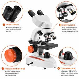 Microscopio Biológico Compuesto | Microscopio Binocular Estéreo de Laboratorio para Estudiantes, Enfoque Manual, 1280x720, IP66, Alta Precisión Óptica - Product Image 2