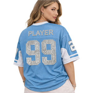 เสื้อเจอร์ซีย์อเมริกันฟุตบอลปักเพชร ระบายอากาศได้ดี ทรงโอเวอร์ไซส์ สตรีทแวร์ รับสกรีนโลโก้ แบรนด์ส่วนตัว ชุดทีม - Product Image 4