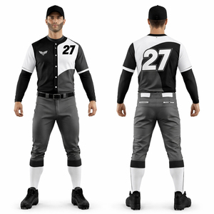 Custom Black White Baseball Uniform Men Button Jersey & Pants Set – Breathable Quick Dry Team Sportswear OEM - Product Image 1