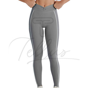 Leggings de yoga vert taille haute avec bande latérale, pantalon long sans couture en Spandex et Nylon, extensible dans les quatre sens, design à surpiqûres contrastées - Product Image 5