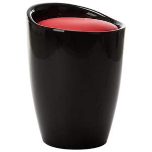 Tabouret et ottoman de rangement compacts en similicuir noir et rouge et en plastique - Product Image 1