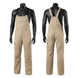 Pantalon de travail à bretelles en sergé de polyester de qualité supérieure, haute visibilité, 240 GSM, kaki, utilitaire, bretelles réglables, poches cargo - Product Image 1