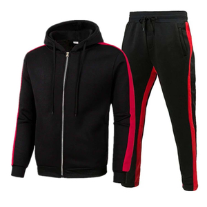 Custom Logo Men's Tracksuit Set Full Zip Hoodie and Jogger <b>Pants</b> 2 Piece Set Side Stripe Gym Training Fleece Sportswear Suit - Product Image 3