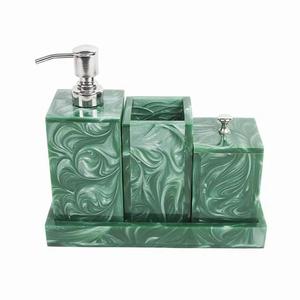 HASAN CRAFT Luxury Resin 4-Piece Rectangle Bathroom <b>Set</b> with Gold Stripes and Flowers Waterproof <b>Soap</b> Dispenser Tumbler Tray - Product Image 3