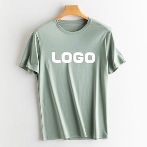 T-shirt luxueux de haute qualité à col rond en soie modale 240gsm pour hommes impression de logo personnalisé en gros d'usine OEM - Product Image 1
