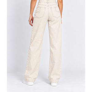 Jeans de Mezclilla de Cintura Alta y Pierna Ancha para Mujer con Lazos Cruzados en la Parte Trasera Color Crudo Natural - Venta al Por Mayor - Product Image 3