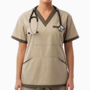 Conjunto de Uniforme Médico Unisex, Top con Cuello en V en Contraste, Pantalones Rectos Tipo Cargo, Uniforme de Enfermería para Hospital, Personalizado OEM al por Mayor - Product Image 4