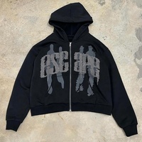 Conjunto Deportivo de 2 Piezas con Estampado Gráfico para Hombre, Sudadera con Capucha y Cremallera con Pedrería, Pantalones Deportivos Acampanados y Conjunto de Jogger para Hombre y Mujer