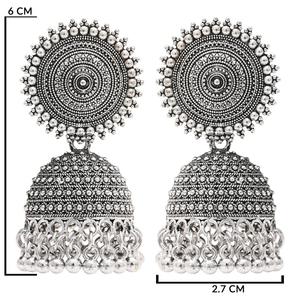 Silver Oxidised Chandelier Drop <b>Earrings</b> with <b>Pearl</b> <b>and</b> <b>Diamond</b> Accents - Product Image 3
