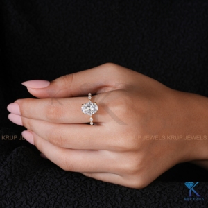 Bague de fiançailles en diamant de laboratoire taille ovale, or jaune massif 100% pur, pierres latérales marquise, CVD HPHT, bijoux fins de mariage pour femme - Product Image 4