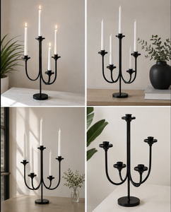 Modern <b>Black</b> Metal Four Arm <b>Candelabra</b> Candle Holder Decorative Taper Candle Stand Table Centerpiece for Home Decor - Product Image 5