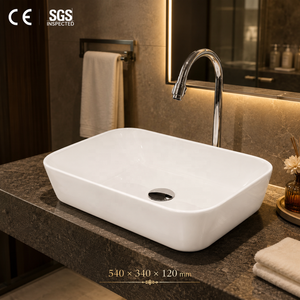 Rectangle Bathroom Sink Floor <b>Mounted</b> Minimalist Design Smooth Surface White Basin - Product Image 2