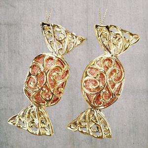 Décoration de Noël et du Nouvel An, cuivre plaqué or brillant, cuivre rouge, champagne, mauve, paillettes acryliques, filigrane 2D, ornement de bonbons - Product Image 4