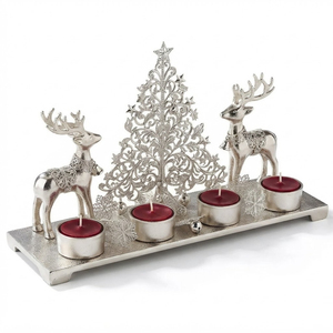 Support de bougie de luxe en aluminium argenté en forme de bois de cerf, à 4 coupelles, pour bougies pilier, décoration de table rustique de Noël, chandelier pour couronne de l'Avent - Product Image 4