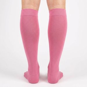 Chaussettes montantes roses personnalisées en gros, couleur unie, respirantes, tricotées, pour usage décontracté et sportif pour adultes - Product Image 2