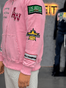 Rexfit Unisex <b>Pink</b> Patch Embroidery <b>Hoodie</b> Zip-Up Formal Regular Fit 100% Cotton French Terry Sweatshirt Pockets Logo Print - Product Image 4