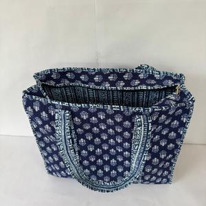 Blue Toile Quilted Cotton Shoulder Tote <b>Bag</b> Women <b>Boho</b> Handcrafted Travel Shopping Handbag - Product Image 3