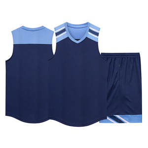Ensemble de maillots de basket-ball personnalisés, débardeur sans manches rayé blanc et bleu avec short, vêtements unisexes pour adultes, évacuation de l'humidité - Product Image 6
