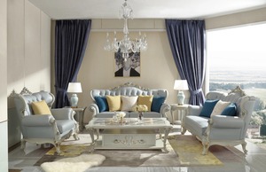 Elegant French Classic <b>Sofa</b> Set with Hand Carved Teak <b>Wood</b> <b>Frame</b> Luxury Living Room Furniture for Villa and Hotel - Product Image 2