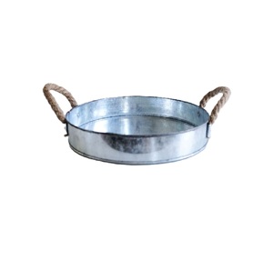 Farmhouse Galvanized Iron Decorative Serving Trays With Wood Handles For <b>Coffee</b> <b>Table</b> Or Home Display Decor <b>Oval</b> Trays - Product Image 4