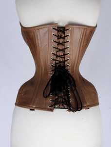 Women Leather Tan Light Brown Over Bust <b>Corset</b> Front Steel Busk Closure With Metal Hook-and-Eye Design <b>Shapewear</b> Steel Boned - Product Image 3