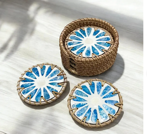 Tendance chaude Ensemble de 6 Sous-verres Ronds Titulaire Mère Perle Incrustation Vert Fleur Motif Drinkware Barware Organisation De Stockage À Domicile - Product Image 2