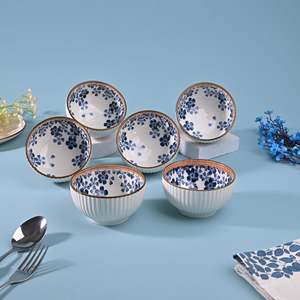 Modern Floral Ribbed Porcelain Soup Bowls Eco-Friendly <b>Set</b> of 6-<b>Microwave</b> Oven Safe Tableware for Food Serving - Product Image 5