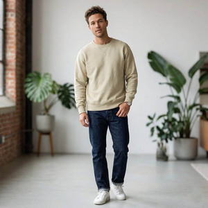 Premium beige Crew Neck Sweatshirt Unisex Heavyweight Cotton Fleece <b>Pullover</b> Blank Sweatshirt for <b>Men</b> & Women - Product Image 2