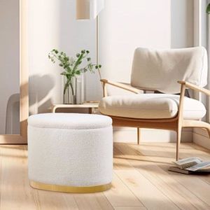 Round <b>Storage</b> Ottoman with Flip Top Lid Multi-Functional Metal Base Side Table Upholstered Vanity <b>Stool</b> with Footrest - Product Image 4