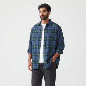 Chemise de nuit à carreaux pour homme, manches longues, col boutonné, décontractée, 100% coton flanelle, vêtement d'hiver, coupe ample, épaules tombantes, chemises à carreaux pour homme - Product Image 1