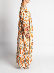 Coton multicolore imprimé Suzani Floral Design numérique brodé à la main avec fermeture éclair et pompon longueur au genou pour femmes de style vintage - Product Image 3