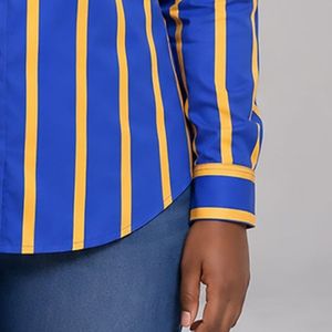 Sigma Gamma Rho Striped <b>Satin</b> Button Down Shirt Luxury Soft Silk Feel Long Sleeve Casual Fashion <b>Blouse</b> Elegant Streetwear - Product Image 2