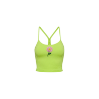 Tank Top Mini Oranye Wanita dengan Hiasan Lemon di Depan, Kerah Silang Berpayet, Bahan Katun Kasual yang Bernapas, Set Musim Semi/Panas