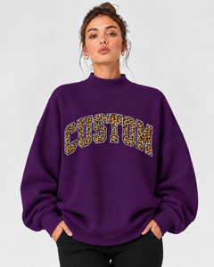 New Design Customized Embroidered Letter Print <b>Lightweight</b> Winter <b>Women's</b> Solid Color Mock Neck <b>Sweatshirt</b> Long Sleeves Drop - Product Image 1