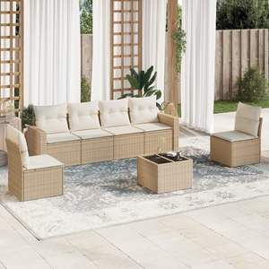 Conjunto de Sofá de Jardín Ajustable de Ratán Sintético PE Beige, 4 Plazas, Muebles de Exterior de Estilo Contemporáneo - Product Image 1