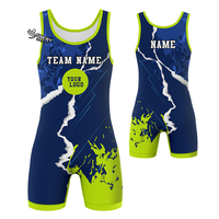 Singlet gulat pria dewasa berbahan stretch dengan sablon sublimasi, pakaian olahraga bodysuit custom warna blok depan, cepat kering dan tahan lama