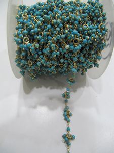 Natural Turquoise magnesite Rondelle 3-4mm Faceted Beaded <b>Rosary</b> Flower Cluster Chain - Product Image 4