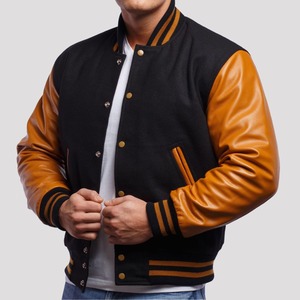 Veste universitaire vierge personnalisable en gros, corps en laine avec manches en cuir, OEM/ODM disponible - Product Image 6