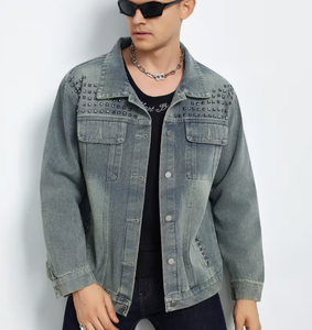 Hardihood International Veste en jean délavé pour homme, avec patchwork, coupe classique, décontractée, vintage, sportive, pour l'hiver - Product Image 5