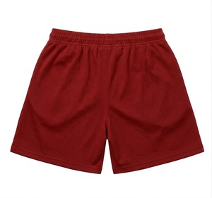 Shorts de sport décontractés pour hommes en toile rouge, taille haute élastique avec cordon de serrage, respirants, pour la gym et l'été, en tissu polyester uni à séchage rapide - Product Image 2