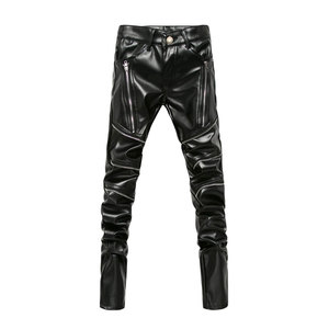 Custom Men's <b>Black</b> Leather Breathable Lightweight Printed Moto <b>Pants</b> Straight Fit Mid Waist Zipper Fly Pockets Winter Style 2027 - Product Image 2